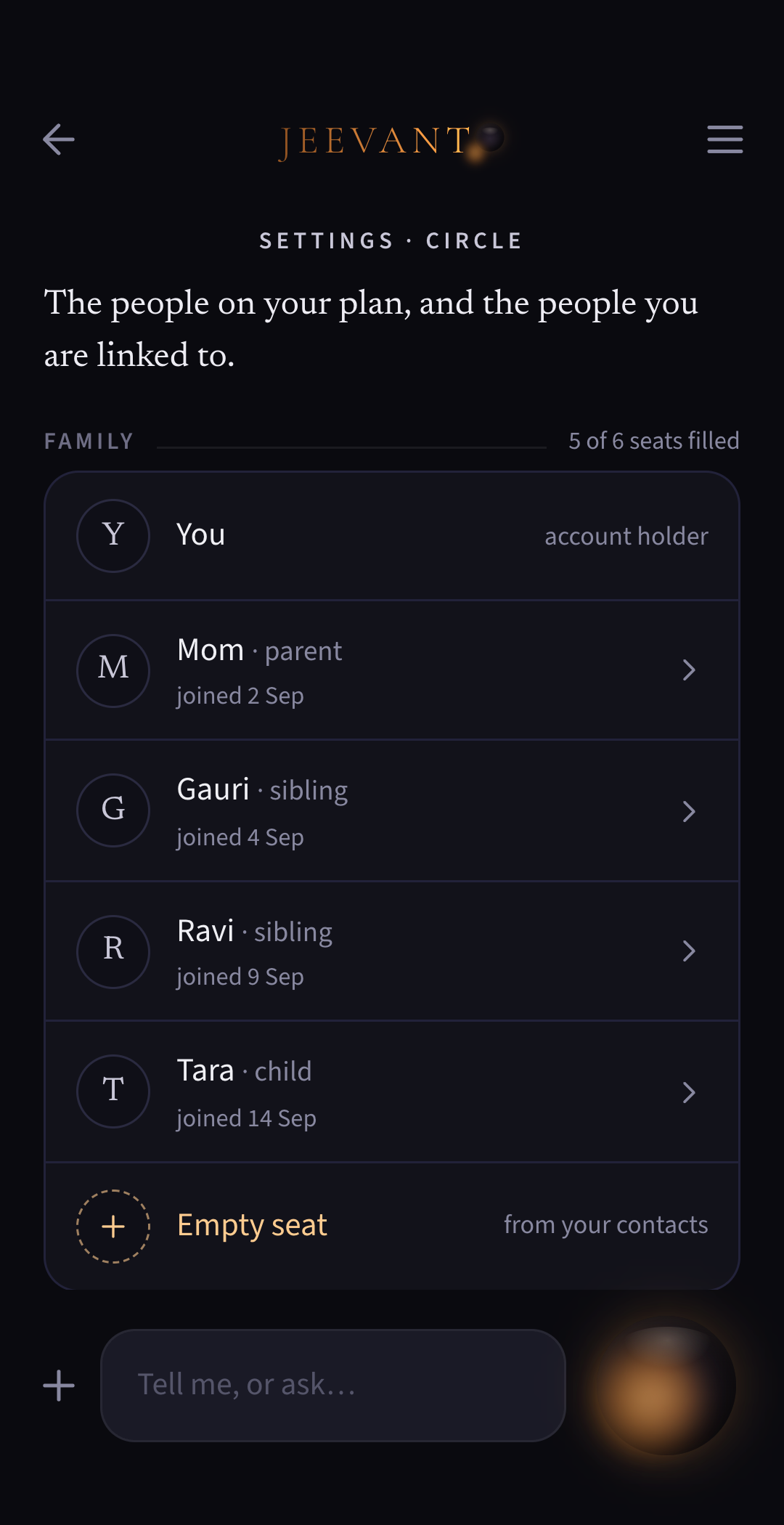 App screen: Your Family plan: who is on it
