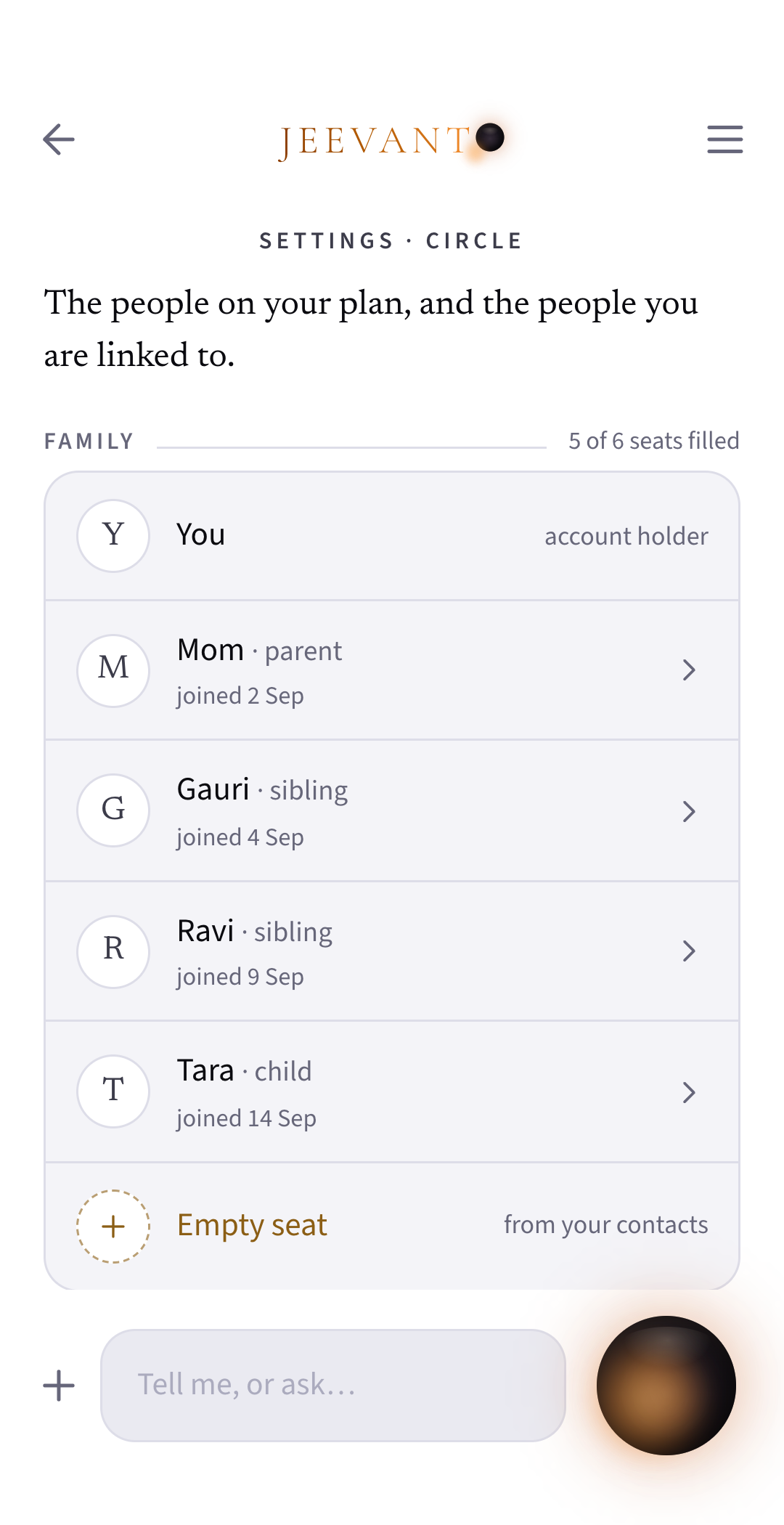 App screen: Your Family plan: who is on it