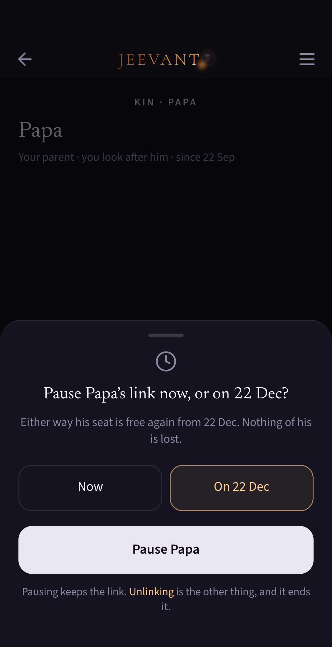 App screen: Pausing or ending help