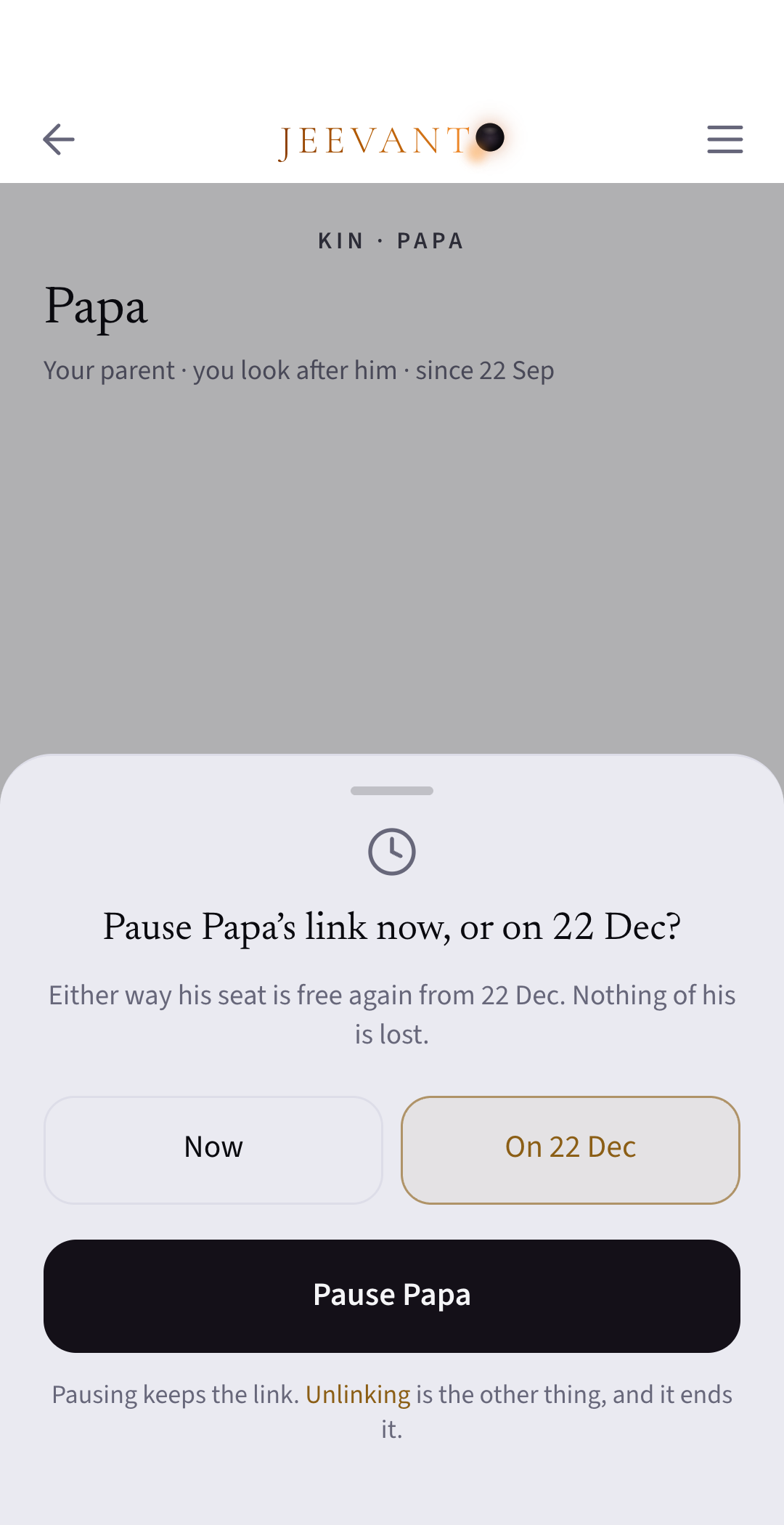App screen: Pausing or ending help
